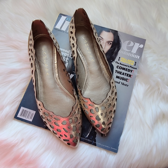 caressa Shoes - Caressa  Bentley gold perforated leather flats sz8